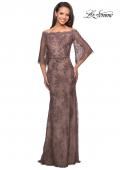 Picture of: Long Lace Gown with Off the Shoulder Flare Sleeves in Cocoa, Style: 25317, Detail Picture 3