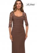 Picture of: Jersey Gown with Sheer Lace Sleeves and Ruching in Cocoa, Style: 28056, Detail Picture 3