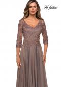 Picture of: Satin Three Quarter Sleeve Dress with V-Neckline in Cocoa, Style: 28106, Detail Picture 3