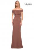 Picture of: Ruched Off the Shoulder Net Jersey Evening Dress in Cocoa, Detail Picture 3