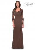 Picture of: Lace and Net Jersey Gown with Illusion Sleeves in Cocoa, Style: 30384, Detail Picture 3