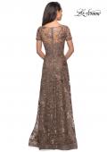 Picture of: Short Sleeve Long Sequin Dress with Sheer Neckline in Cocoa, Style: 27839, Detail Picture 4