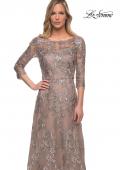 Picture of: Long Lace Dress with Sequins and Sheer 3/4 Sleeves in Cocoa, Detail Picture 4
