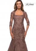 Picture of: Long Lace Mermaid Gown with Square Neckline in Cocoa, Style: 28033, Detail Picture 4