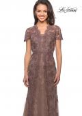 Picture of: Long Lace Evening Dress with Scallop Detailing and Rhinestones in Cocoa, Style: 28195, Detail Picture 4