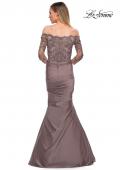 Picture of: Satin Mermaid Gown with Off the Shoulder Lace Bodice in Cocoa, Detail Picture 4