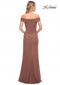 Picture of: Ruched Off the Shoulder Net Jersey Evening Dress in Cocoa, Detail Picture 4