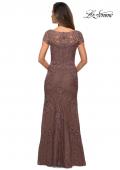 Picture of: Long Lace Evening Dress with Sheer Cap Sleeves in Cocoa, Style: 27856, Detail Picture 5