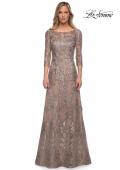Picture of: Long Lace Dress with Sequins and Sheer 3/4 Sleeves in Cocoa, Detail Picture 6