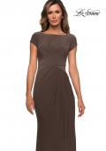 Picture of: Floor Length Jersey Evening Gown with Cap Sleeves in Cocoa, Style: 28026, Detail Picture 6