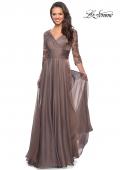 Picture of: Floor Length Chiffon Dress with Lace Sleeves in Cocoa, Style: 27153, Detail Picture 7