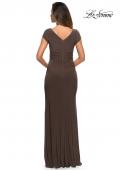Picture of: Floor Length Jersey Evening Gown with Cap Sleeves in Cocoa, Style: 28026, Detail Picture 7