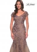 Picture of: Lace and Tulle Mermaid Gown with Cap Sleeves in Cocoa, Style: 30269, Detail Picture 7