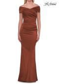 Picture of: Off-the-Shoulder Ruched Satin Evening Gown in Copper, Style: 33620, Detail Picture 9