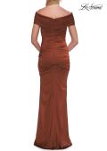 Picture of: Off-the-Shoulder Ruched Satin Evening Gown in Copper, Style: 33620, Detail Picture 10