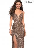 Picture of: sequin Prom Gown with Cut Out Back and Slit in Copper, Style: 27191