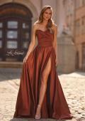 Picture of: Strapless Satin A-Line Gown with Draped Bodice and High Slit in Copper, Style: 33417, Main Picture