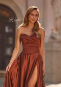 Picture of: Strapless Satin A-Line Gown with Draped Bodice and High Slit in Copper, Style: 33417, Detail Picture 14