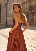 Picture of: Strapless Satin A-Line Gown with Draped Bodice and High Slit in Copper, Style: 33417, Detail Picture 15