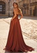 Picture of: Strapless Satin A-Line Gown with Draped Bodice and High Slit in Copper, Style: 33417, Back Picture