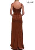 Picture of: Satin Fitted Gown with High Slit and Adjustable Spaghetti Straps in Copper, Style: 33413, Detail Picture 19