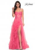 Picture of: A-Line Ruffle Tulle Prom Dress with Lace Bustier Bodice in Orange, Style: 32286, Main Picture