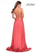 Picture of: Elegant Satin Prom Gown with Empire Waist in Coral, Style: 28571, Back Picture
