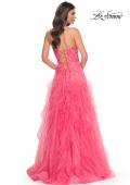 Picture of: A-Line Ruffle Tulle Prom Dress with Lace Bustier Bodice in Orange, Style: 32286, Back Picture