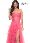 Picture of: A-Line Ruffle Tulle Prom Dress with Lace Bustier Bodice in Orange, Style: 32286, Detail Picture 1