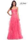 Picture of: A-Line Ruffle Tulle Prom Dress with Lace Bustier Bodice in Orange, Style: 32286, Detail Picture 3