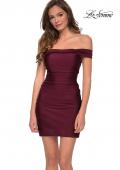 Picture of: Short Off The Shoulder Dress with Lace Up Back in Dark Berry, Style: 29268, Main Picture