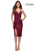 Picture of: Midi Jersey Dress with High Slit and Ruffle Detail in Dark Berry, Style 30925, Main Picture
