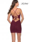 Picture of: Net Jersey Short Dress with Sheer Corset Bodice in Dark Berry, Style: 30920, Detail Picture 8