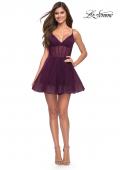 Picture of: Corset Fit and Flare Dress with V Neckline in Dark Berry, Style 30941, Detail Picture 8
