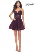 Picture of: Short Dress with Flared Skirt and Sheer Lace Bodice in Dark Berry, Style: 31769, Detail Picture 10