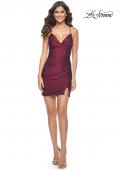 Picture of: Rhinestone Jersey Dress with Ruching and Lace Up Back in Dark Berry, Style: 31831, Detail Picture 10