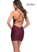 Picture of: Simple Short Beaded Jersey Dress with V Neck in Dark Berry, Back Picture