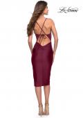 Picture of: Midi Jersey Dress with High Slit and Ruffle Detail in Dark Berry, Style 30925, Back Picture