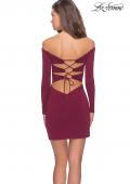 Picture of: Off The Shoulder Long Sleeve Dress with Lace Up Back in Burgundy, Style: 28212, Detail Picture 1