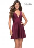 Picture of: Short Flare Dress with V Neckline and Fitted Waist in Dark Berry, Style 30926, Detail Picture 1