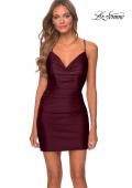 Picture of: Short Jersey Homecoming Dress with Ruching in Dark Berry, Style: 29260, Detail Picture 2