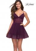 Picture of: Corset Fit and Flare Dress with V Neckline in Dark Berry, Style 30941, Detail Picture 2