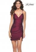 Picture of: Rhinestone Jersey Dress with Ruching and Lace Up Back in Dark Berry, Style: 31831, Detail Picture 2