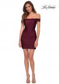 Picture of: Short Off The Shoulder Dress with Lace Up Back in Dark Berry, Style: 29268, Detail Picture 3