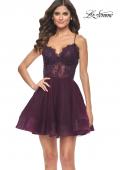 Picture of: Short Dress with Flared Skirt and Sheer Lace Bodice in Dark Berry, Style: 31769, Detail Picture 3
