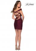 Picture of: Short Off The Shoulder Dress with Lace Up Back in Dark Berry, Style: 29268, Detail Picture 4