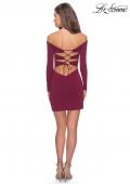 Picture of: Off The Shoulder Long Sleeve Dress with Lace Up Back in Burgundy, Style: 28212, Detail Picture 5