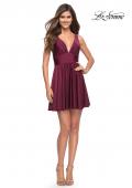 Picture of: Short Flare Dress with V Neckline and Fitted Waist in Dark Berry, Style 30926, Detail Picture 5