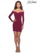 Picture of: Off The Shoulder Long Sleeve Dress with Lace Up Back in Burgundy, Style: 28212, Detail Picture 6