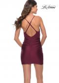 Picture of: Fitted Short Dress with Sheer Lace Bodice and Ruching in Dark Berry, Style: 30916, Detail Picture 6